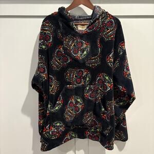 Earth Ragz Pullover Hoodie Mens Large Sugar Skull Day of the Dead Fleece Warm